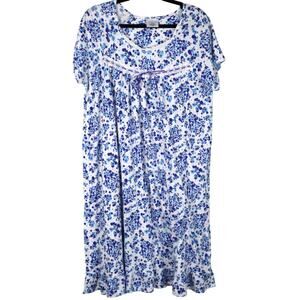 Vintage Fundamentals Nightgown Blue Purple Floral Pleated Bow Lace Ruffles Large